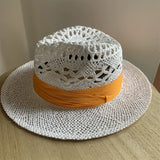 Load image into Gallery viewer, White straw hat women's summer hand-woven Panama jazz straw hat sunshade sunscreen seaside vacation top hat
