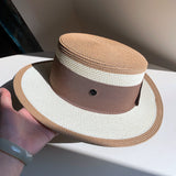Load image into Gallery viewer, Straw hat women's summer big eaves beach seaside shade navy blue color matching flat top sun hat British versatile top hat