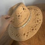 Load image into Gallery viewer, French retro malan hollowed out hand-woven straw hat women's summer sunshade vacation sun hat flat top top hat women