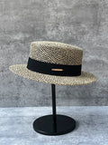Load image into Gallery viewer, French retro salty grass hollow sun hat men and women seaside vacation travel beach flat top hat elegant straw hat