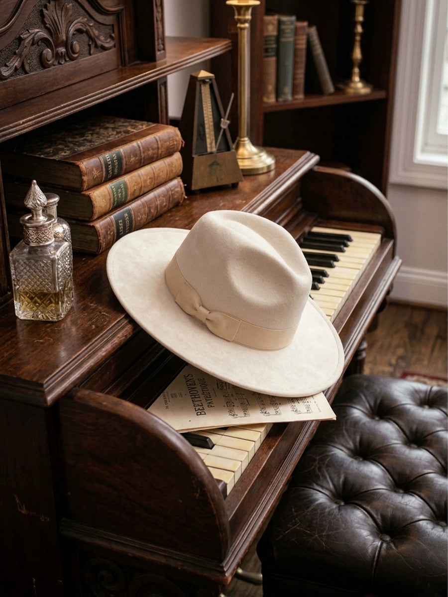 Autumn and winter men's suede top hat, big-brimmed felt hat, retro simple jazz hat, versatile gentleman's wide-brimmed hat