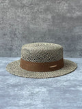Load image into Gallery viewer, French retro salty grass hollow sun hat men and women seaside vacation travel beach flat top hat elegant straw hat