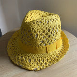 Load image into Gallery viewer, Yellow hat Women's straw hat Fashion trendy hat Small edge curling top hat Jazz hat Men's sunscreen sun hat