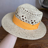 Load image into Gallery viewer, White straw hat women's summer hand-woven Panama jazz straw hat sunshade sunscreen seaside vacation top hat
