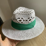 Load image into Gallery viewer, White straw hat women's summer hand-woven Panama jazz straw hat sunshade sunscreen seaside vacation top hat