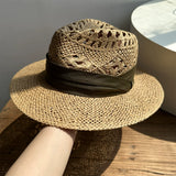 Load image into Gallery viewer, White straw hat women's summer hand-woven Panama jazz straw hat sunshade sunscreen seaside vacation top hat