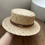 Load image into Gallery viewer, 2026 summer new French retro raffia flat top hat hand knitted crochet straw hat sun protection vacation fashion sun hat
