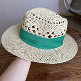 Load image into Gallery viewer, White straw hat women's summer hand-woven Panama jazz straw hat sunshade sunscreen seaside vacation top hat