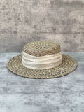 Load image into Gallery viewer, Blogger with the same silk and linen decoration French seaside vacation straw hat women's summer salty straw woven hollow flat top sunshade hat