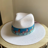Load image into Gallery viewer, Hat summer white pony vacation beach hat wide edge sun shade top hat panama straw hat cowgirl hat