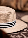 Load image into Gallery viewer, Summer new French retro flat top top hat elegant big brim seaside travel breathable sun hat versatile and comfortable