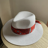 Load image into Gallery viewer, White Top Hat Women's Resort Beach Hat Blue Ribbon Sunscreen Sun Hat Straw Hat Women's Seaside Sun Hat Tide