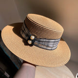 Load image into Gallery viewer, Korean version of straw hat women's summer British retro flat top small fresh top hat sunshade sunscreen beach hat travel tide summer