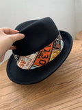 Load image into Gallery viewer, Autumn and winter British retro wool top hat men's and women's printed jazz hat casual French crimped gentleman's hat felt hat tide