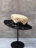 Load image into Gallery viewer, Summer French hand-woven raffia flat-top hat women's retro lace straw Hepburn wind travel sun protection shade straw hat