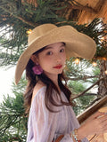 Load image into Gallery viewer, "Fine grass weaving" oversized brim straw hat beach seaside vacation UV protection sun hat summer