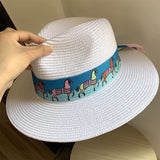 Load image into Gallery viewer, Hat summer white pony vacation beach hat wide edge sun shade top hat panama straw hat cowgirl hat