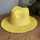 Load image into Gallery viewer, Fresh grass green hand-woven top hat women's summer vacation wind hollow straw hat wide edge sun hat beach sun protection hat
