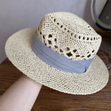 Load image into Gallery viewer, White straw hat women's summer hand-woven Panama jazz straw hat sunshade sunscreen seaside vacation top hat