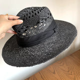 Load image into Gallery viewer, White straw hat women's summer hand-woven Panama jazz straw hat sunshade sunscreen seaside vacation top hat