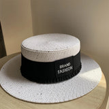 Load image into Gallery viewer, Hat Women's Summer Casual Beach Hat Seaside Shade Sun Protection Straw Hat White Flat Top Small Fresh Wide Rim Top Hat