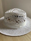 Load image into Gallery viewer, White straw hat women's summer hand-woven Panama jazz straw hat sunshade sunscreen seaside vacation top hat