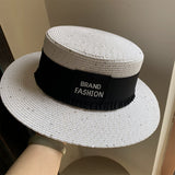 Load image into Gallery viewer, Hat Women's Summer Casual Beach Hat Seaside Shade Sun Protection Straw Hat White Flat Top Small Fresh Wide Rim Top Hat