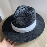 Load image into Gallery viewer, White straw hat women's summer hand-woven Panama jazz straw hat sunshade sunscreen seaside vacation top hat