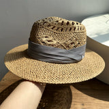 Load image into Gallery viewer, White straw hat women's summer hand-woven Panama jazz straw hat sunshade sunscreen seaside vacation top hat
