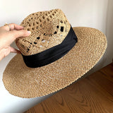 Load image into Gallery viewer, White straw hat women's summer hand-woven Panama jazz straw hat sunshade sunscreen seaside vacation top hat