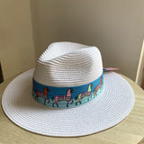 Load image into Gallery viewer, Hat summer white pony vacation beach hat wide edge sun shade top hat panama straw hat cowgirl hat