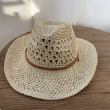 Load image into Gallery viewer, Summer hand-woven western cowboy hat women's visor drawstring windproof fisherman men's outdoor vacation top hat