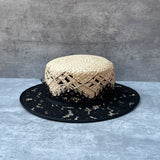 Load image into Gallery viewer, Summer French hand-woven raffia flat-top hat women's retro lace straw Hepburn wind travel sun protection shade straw hat