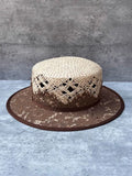 Load image into Gallery viewer, Summer French hand-woven raffia flat-top hat women's retro lace straw Hepburn wind travel sun protection shade straw hat