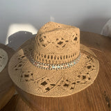 Load image into Gallery viewer, French retro malan hollowed out hand-woven straw hat women's summer sunshade vacation sun hat flat top top hat women