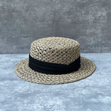 Load image into Gallery viewer, 2025 summer new fashion retro salty grass woven flat top wide brim top hat men's and women's sunshade holiday beach straw hat