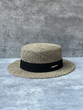 Load image into Gallery viewer, French retro salty grass hollow sun hat men and women seaside vacation travel beach flat top hat elegant straw hat
