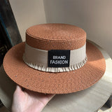 Load image into Gallery viewer, Hat Women's Summer Casual Beach Hat Seaside Shade Sun Protection Straw Hat White Flat Top Small Fresh Wide Rim Top Hat