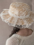 Load image into Gallery viewer, Straw hat embroidered lace sun protection travel lady style female girl style high-end straw photography photo travel hat