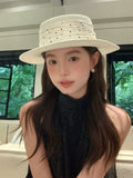 Load image into Gallery viewer, "High Quality" Polka Dot Elegant French Holiday Top Hat Flat Top Fashion Summer Flat Brim Straw Hat Children's Sun Hat