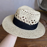 Load image into Gallery viewer, White straw hat women's summer hand-woven Panama jazz straw hat sunshade sunscreen seaside vacation top hat