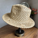 Load image into Gallery viewer, Fresh grass green hand-woven top hat women's summer vacation wind hollow straw hat wide edge sun hat beach sun protection hat