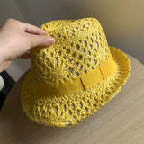 Load image into Gallery viewer, Yellow hat Women's straw hat Fashion trendy hat Small edge curling top hat Jazz hat Men's sunscreen sun hat