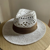 Load image into Gallery viewer, White straw hat women's summer hand-woven Panama jazz straw hat sunshade sunscreen seaside vacation top hat