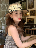 Load image into Gallery viewer, Polka dot webbing flat top straw hat women's summer seaside beach sunscreen sunshade elegant top hat