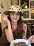 Load image into Gallery viewer, Polka dot webbing flat top straw hat women's summer seaside beach sunscreen sunshade elegant top hat