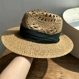 Load image into Gallery viewer, White straw hat women's summer hand-woven Panama jazz straw hat sunshade sunscreen seaside vacation top hat