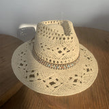 Load image into Gallery viewer, French retro malan hollowed out hand-woven straw hat women's summer sunshade vacation sun hat flat top top hat women