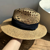 Load image into Gallery viewer, White straw hat women's summer hand-woven Panama jazz straw hat sunshade sunscreen seaside vacation top hat