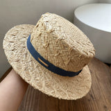 Load image into Gallery viewer, 2026 summer new French retro raffia flat top hat hand knitted crochet straw hat sun protection vacation fashion sun hat